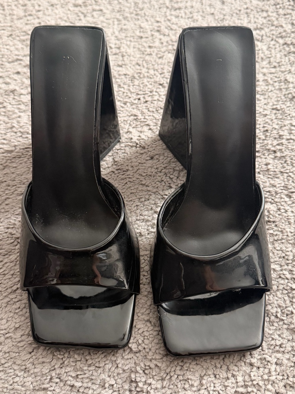 PrettyLittleThing Black Patent Platform Mule Heels UK 5 / US 7